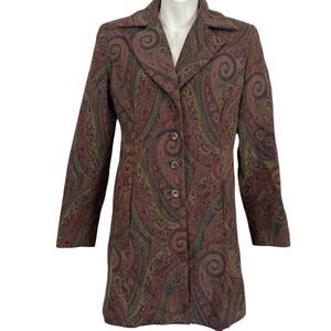 Juliana Collezone Vintage Y2K 90s Long Paisley Dark Blazer Jacket USA Made sz 2